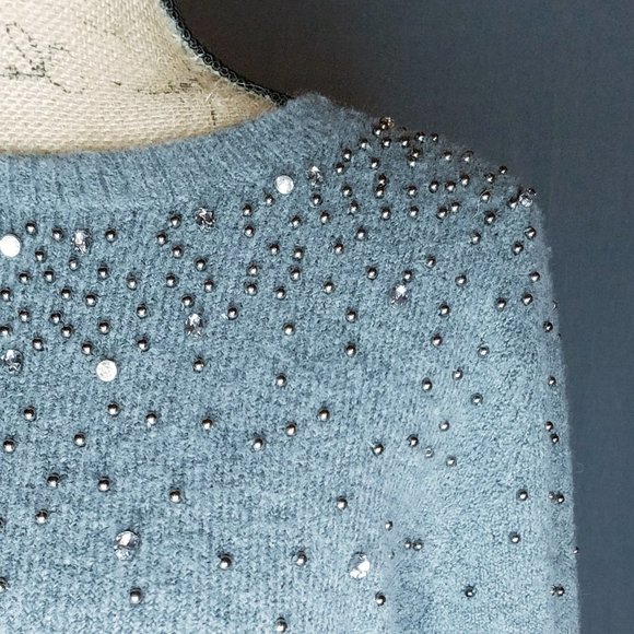 HALOGEN - NWOT Embellished Grey Crewneck Sweater, M - Picture 4 of 6